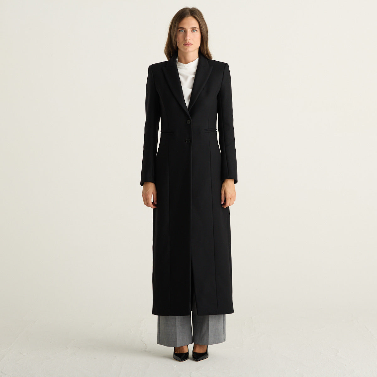 Patrizia Pepe cappotto donna lungo nero in misto lana e cashmere