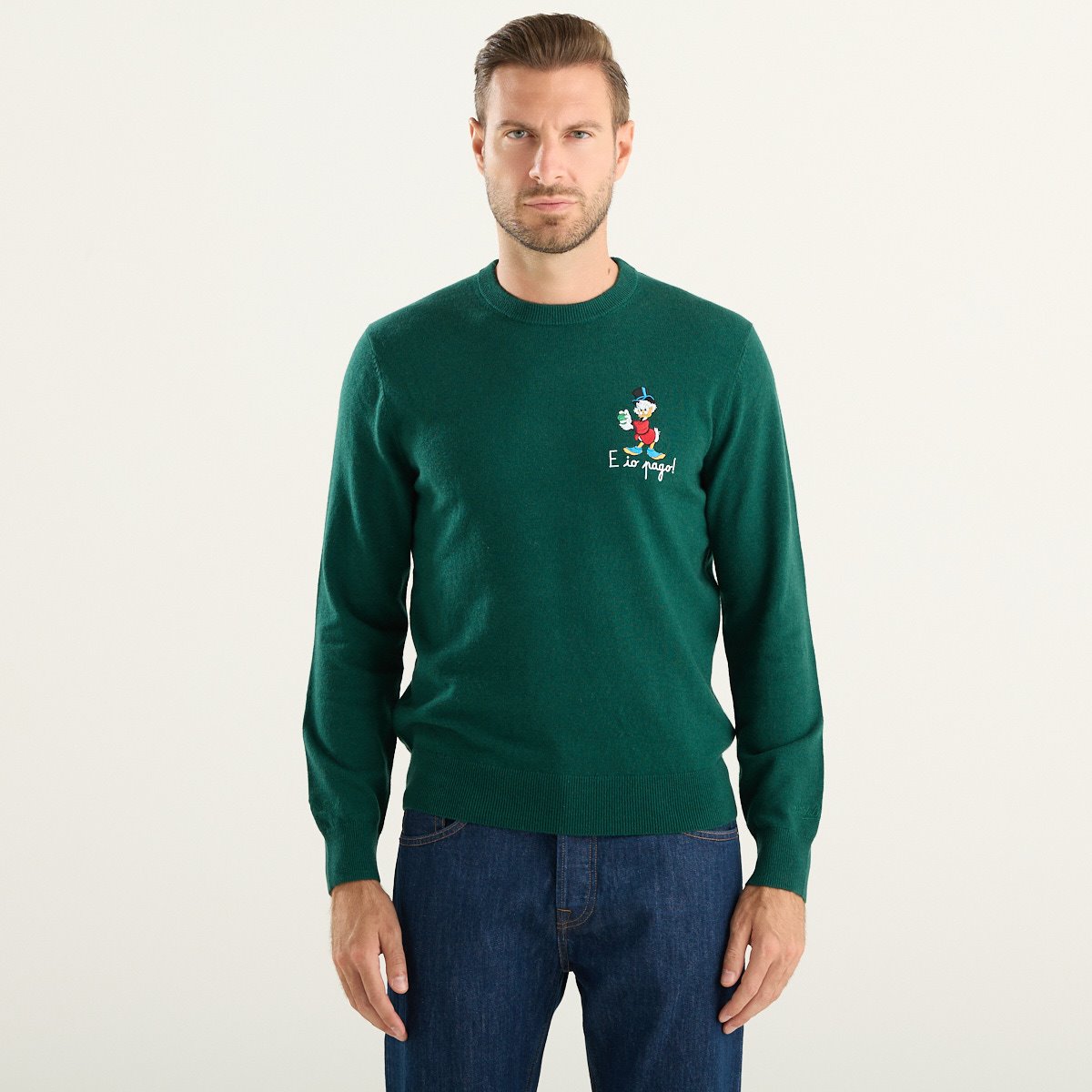 MC2 Saint Barth maglione uomo Heron Light verde con ricamo Zio Paperone E io pago
