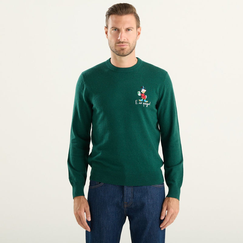 MC2 Saint Barth maglione uomo Heron Light verde con ricamo Zio Paperone E io pago