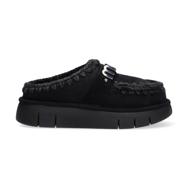 Mou ciabatta Bounce clog metal logo camoscio nero