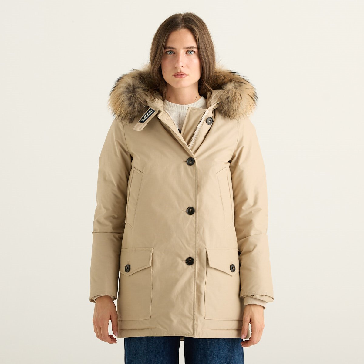Woolrich Arctic Parka Donna Beige Oxford Tan in Ramar Cloth con Pelliccia Removibile
