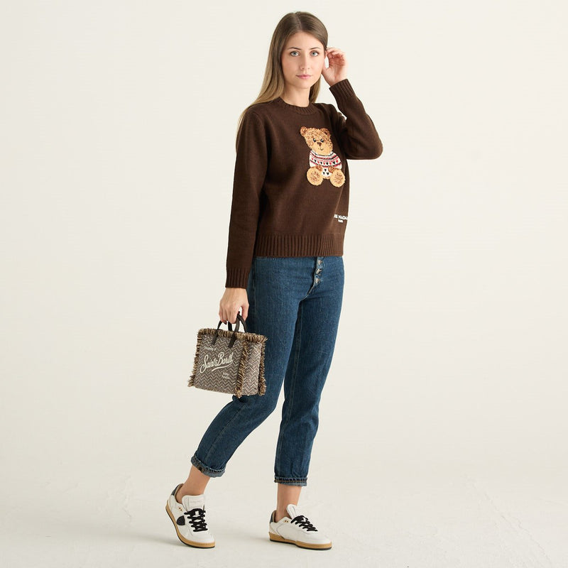 Rue Madam Paris Maglione Donna Marrone con Orsetto Marvin in Misto Lana