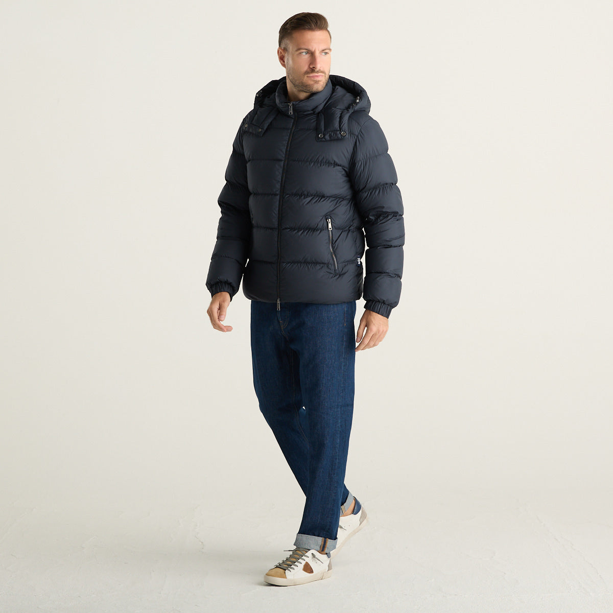 ADD Piumino Uomo Blu Navy con Cappuccio e Tasche con Zip