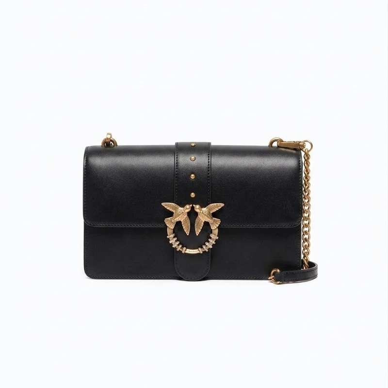 Pinko borsa a tracolla media Love Bag One in pelle nera con fibbia gioiello