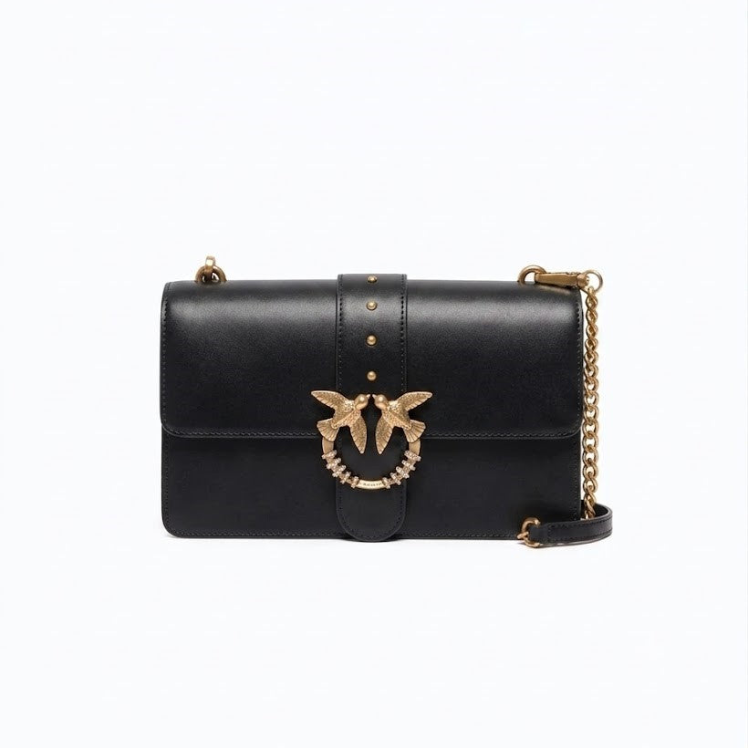 Pinko borsa a tracolla media Love Bag One in pelle nera con fibbia gioiello