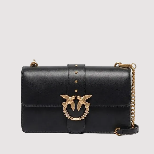 Pinko borsa a tracolla media Love Bag One in pelle nera con fibbia gioiello
