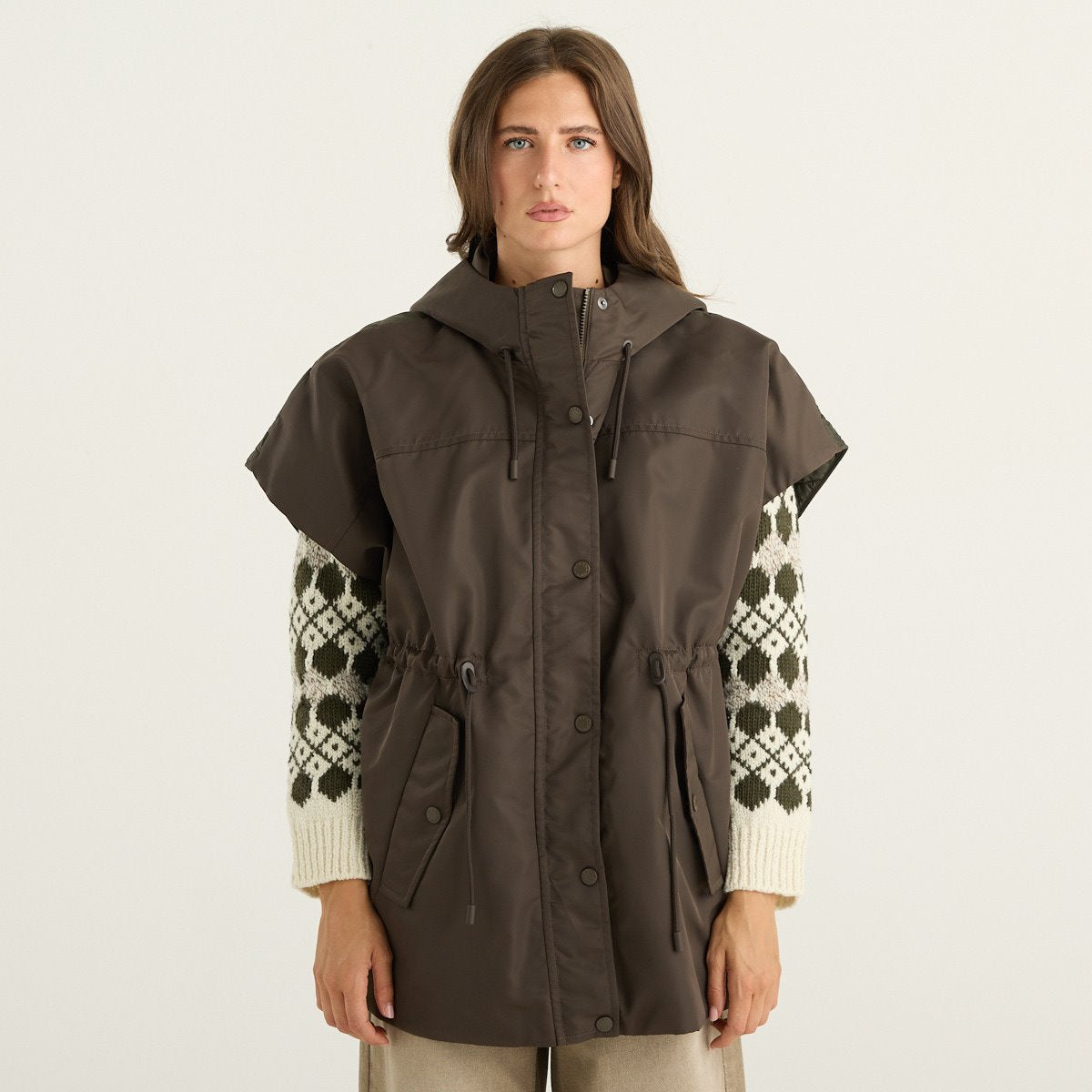 Weekend Max Mara gilet donna Origano con cappuccio marrone fango