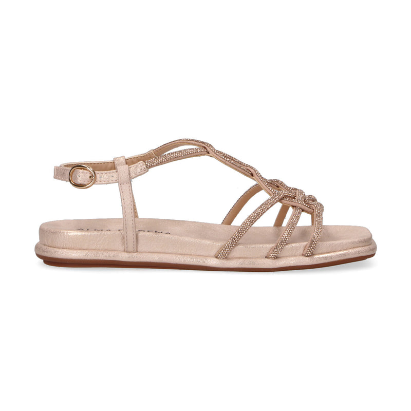Alma En Pena sandalo con strass in pelle rose gold