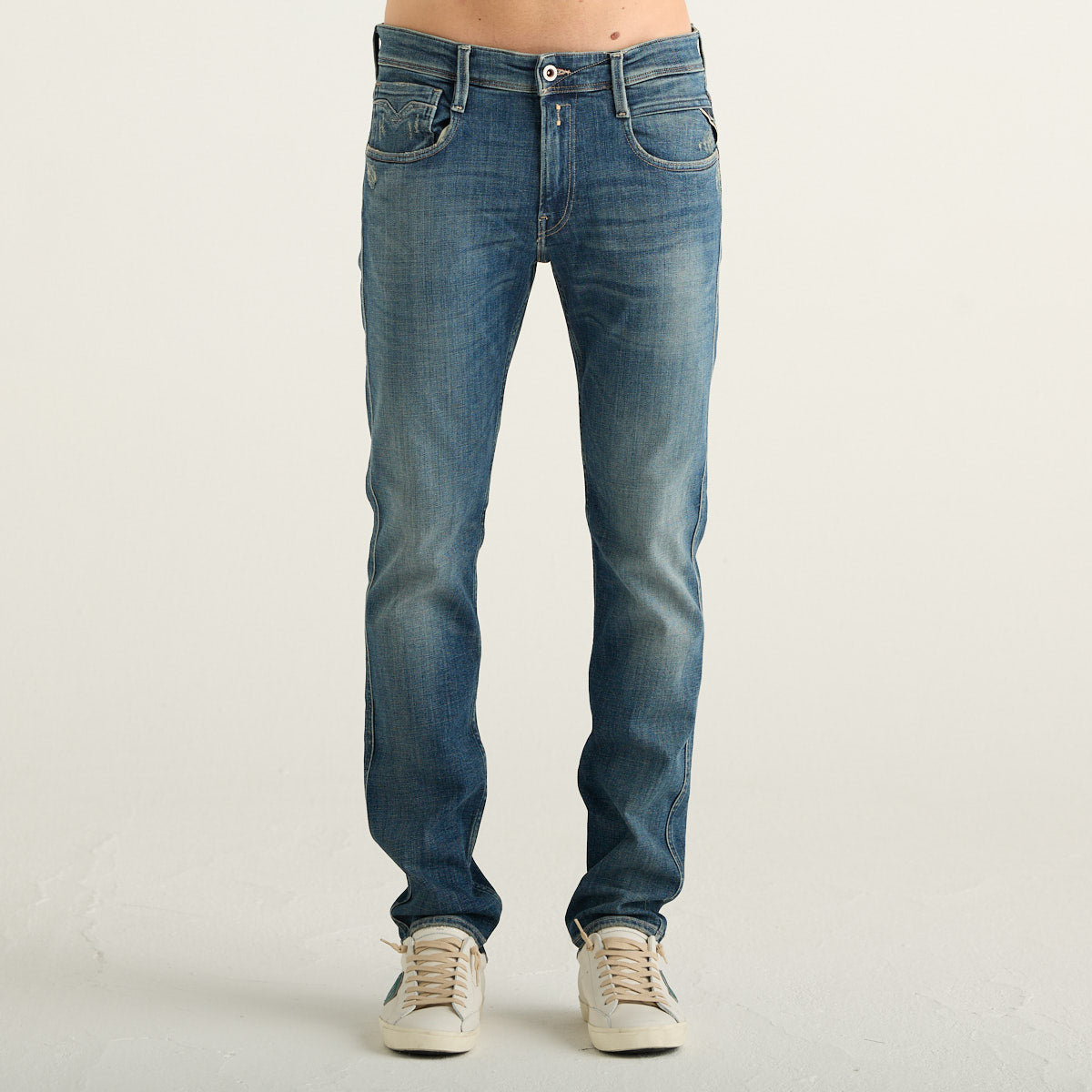 Replay Jeans Blu Medio Slim Fit con Lavaggio Vintage