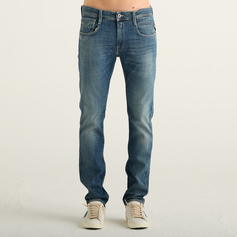 Replay Jeans Blu Medio Slim Fit con Lavaggio Vintage