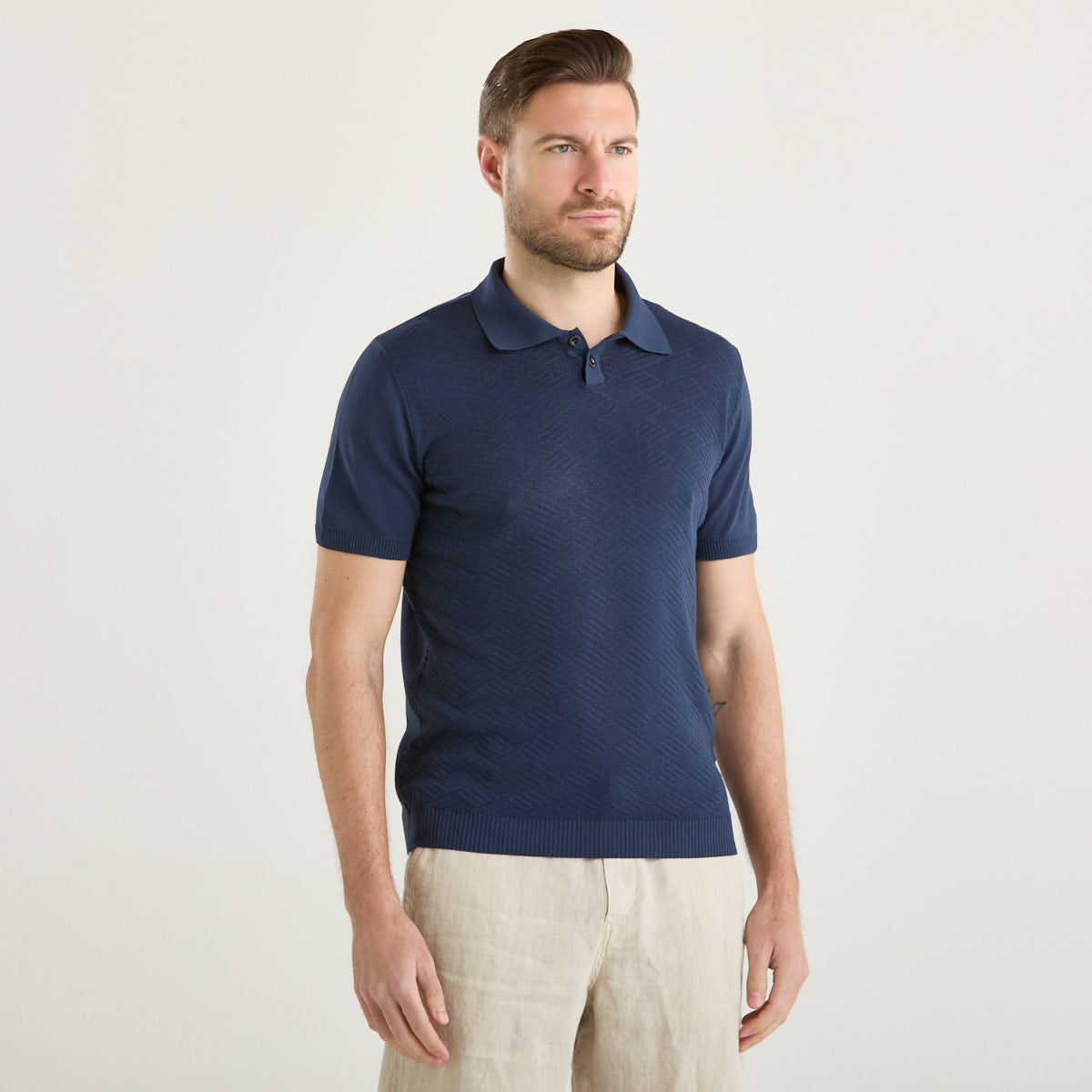 Wool & Co polo operata in tessuto blu
