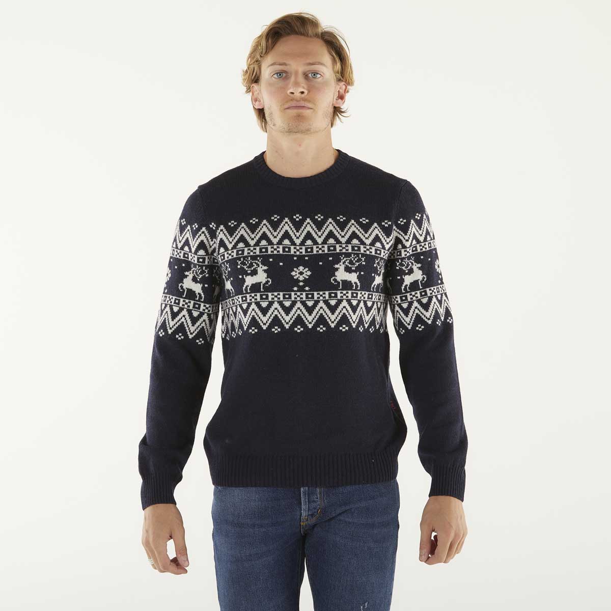 Gallo Pull girocollo blu royal e latte fantasia