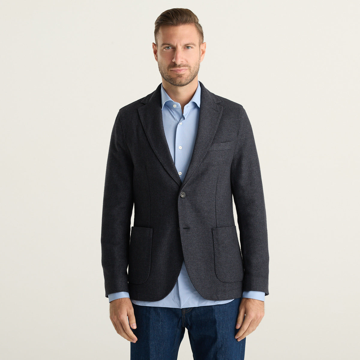 Circolo 1901 Giacca Uomo Blu Antracite in Jersey di Lana Vergine con Tasche Applicate