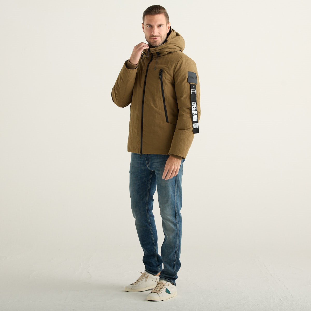 OUTHERE Piumino Uomo Verde Militare con Cappuccio e Tasche Zip