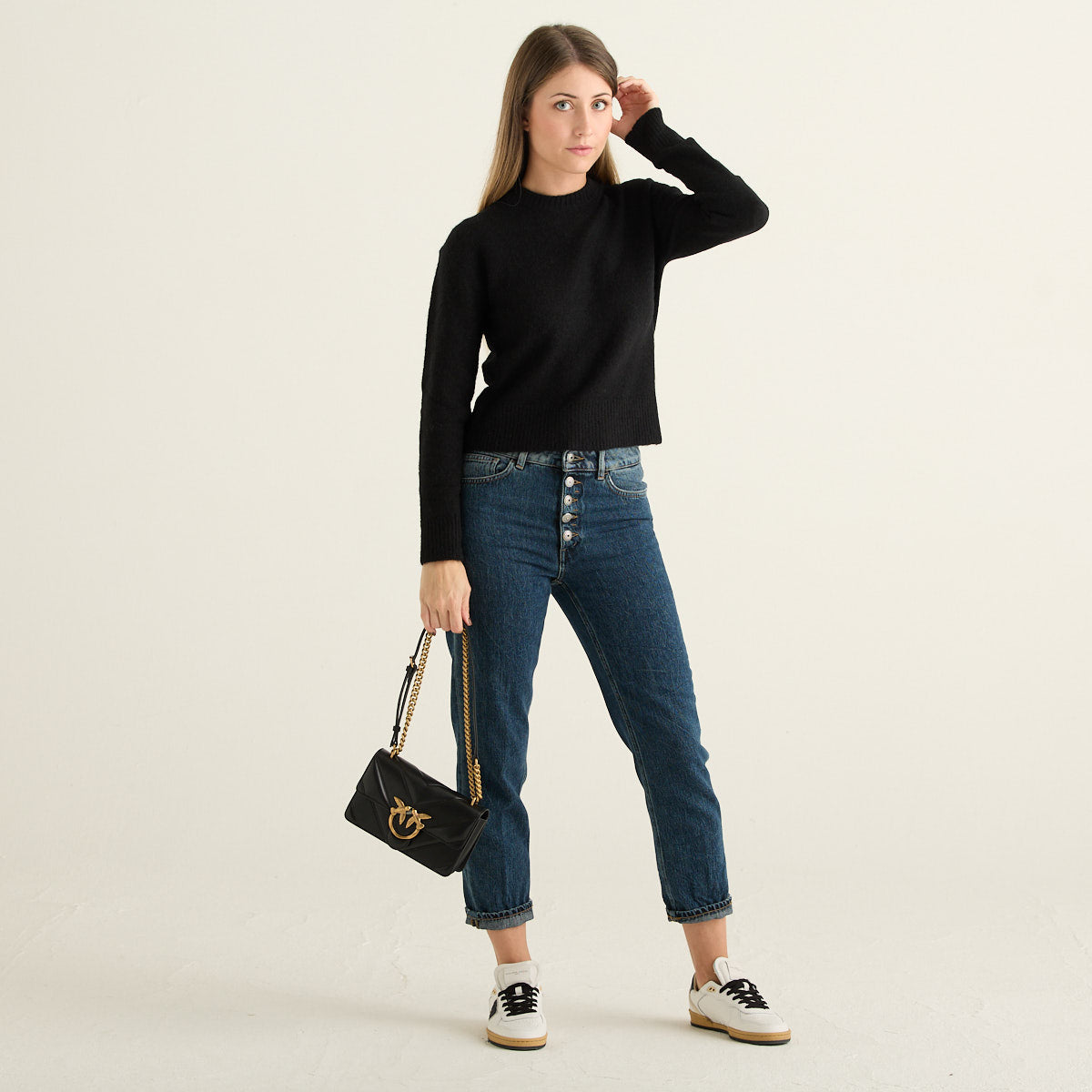MC2 Saint Barth Maglione Donna Lucille Nero Girocollo in Maglia Morbida