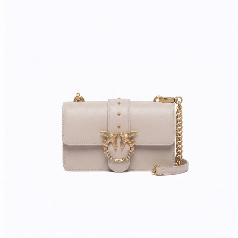 Pinko borsa a tracolla Mini Love Bag One in pelle beige con fibbia gioiello