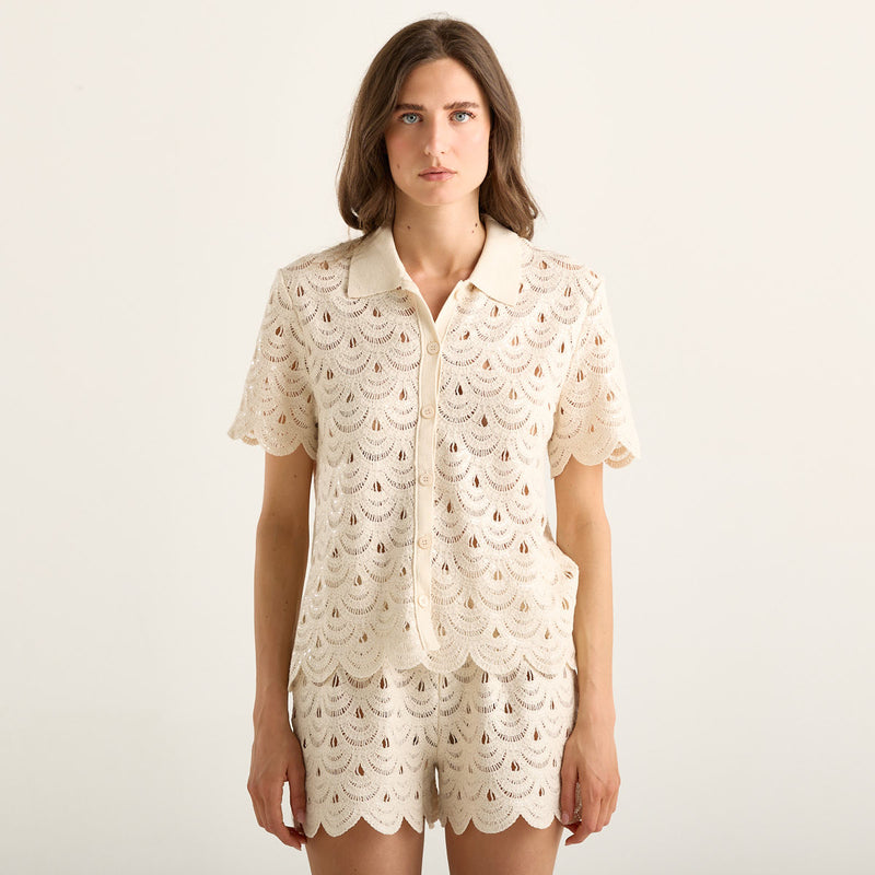 Mc2 Saint Barth camicia monet crochet shell paillettes beige