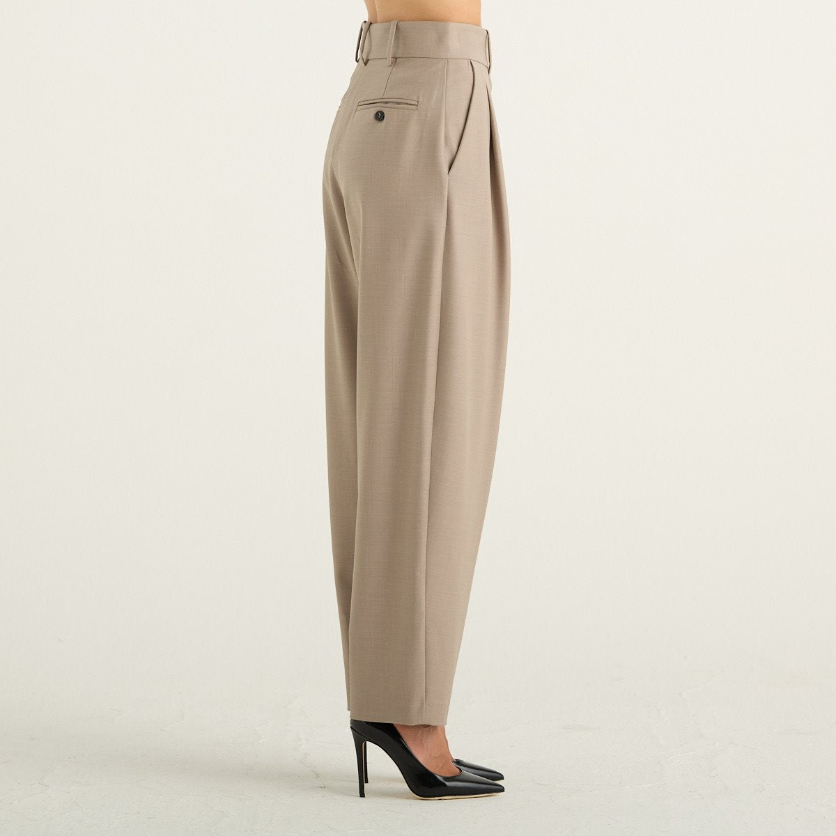 Meimeij pantaloni donna a vita alta con doppia pince beige