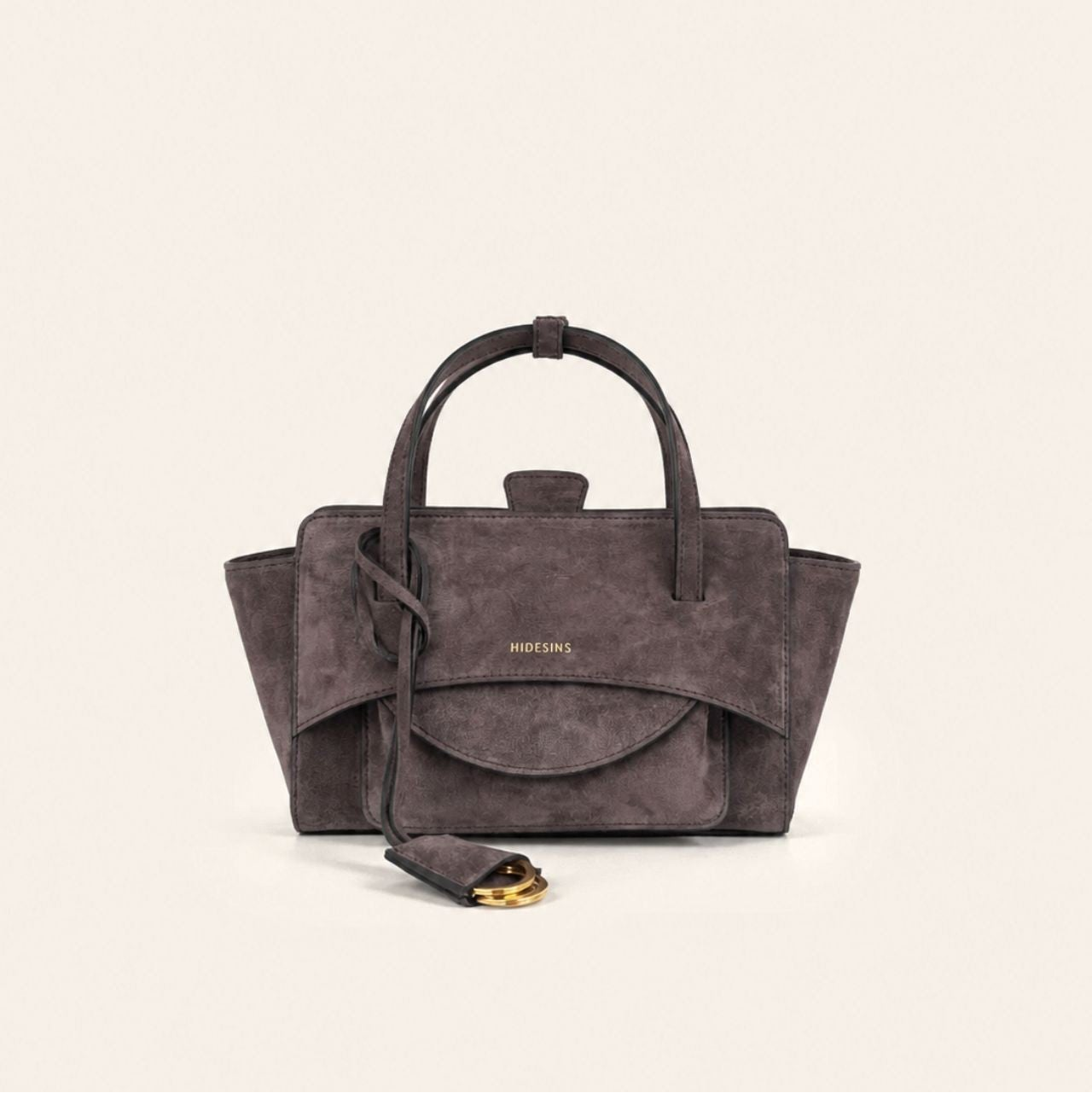 Hidesins borsa a mano Flap S in pelle scamosciata smoky