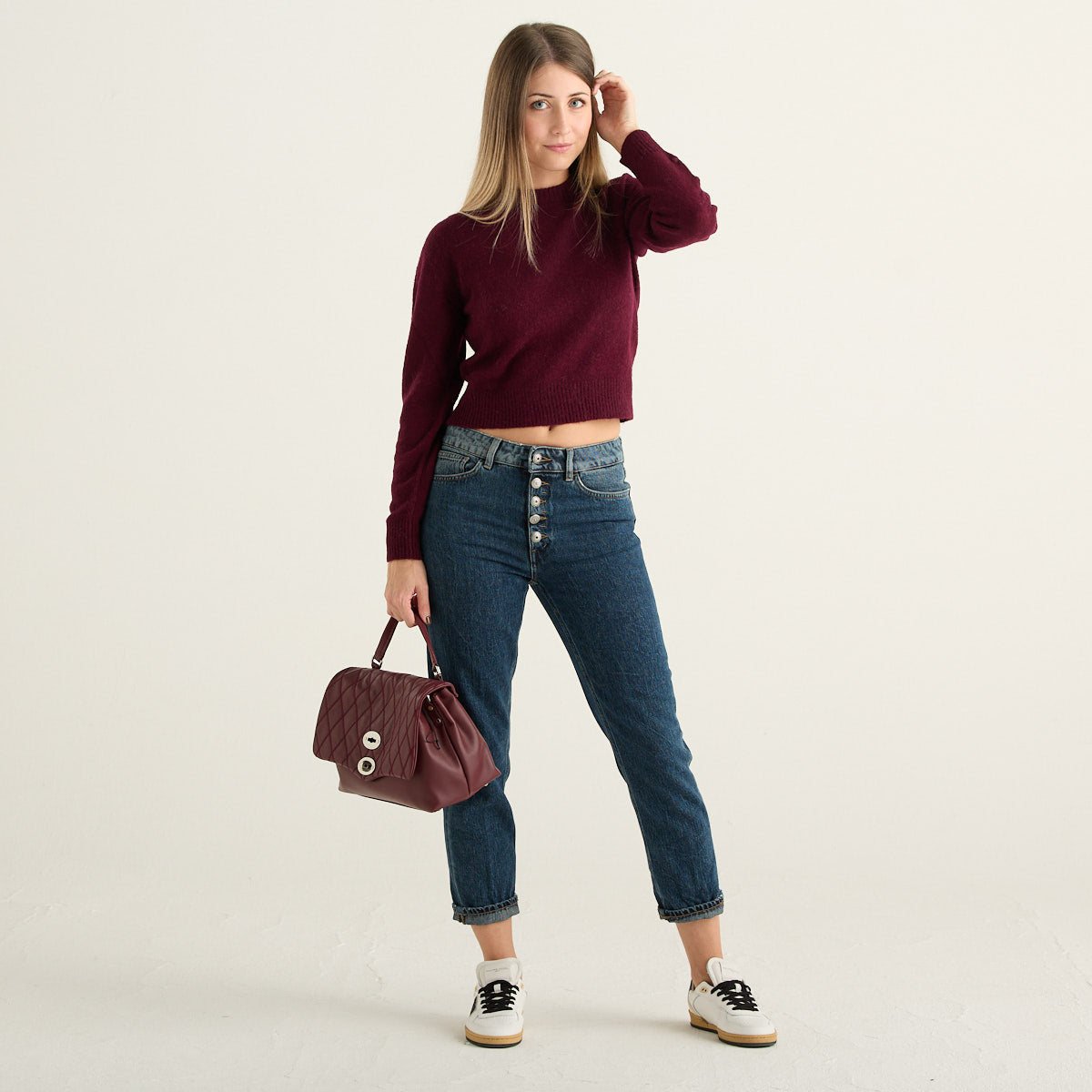 MC2 Saint Barth Maglione Donna Lucille Bordeaux Girocollo in Maglia Morbida