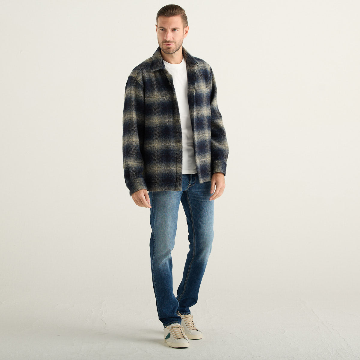 Xacus Giacca Camicia Uomo a Quadri Blu e Grigio con Bottoni