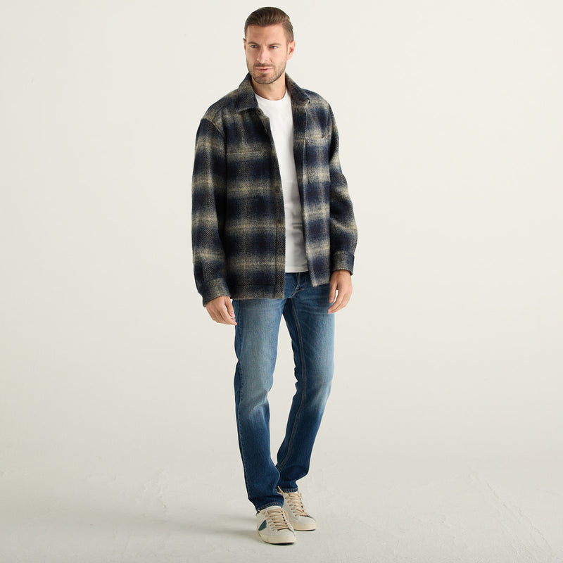 Xacus Giacca Camicia Uomo a Quadri Blu e Grigio con Bottoni