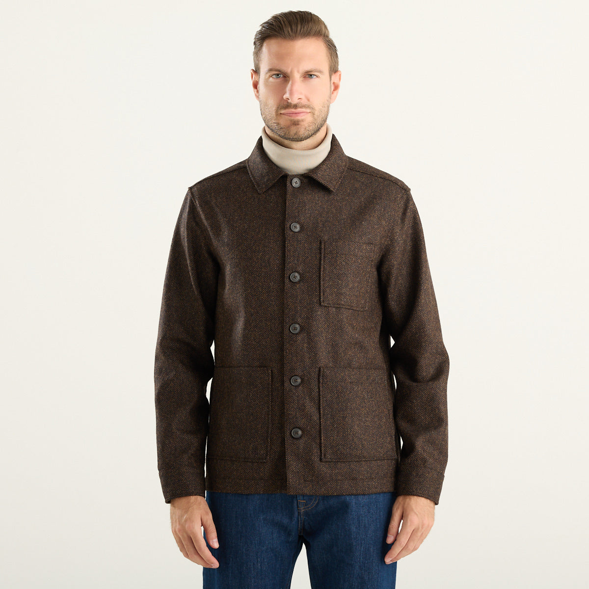Xacus – Giacca camicia uomo marrone a spina di pesce