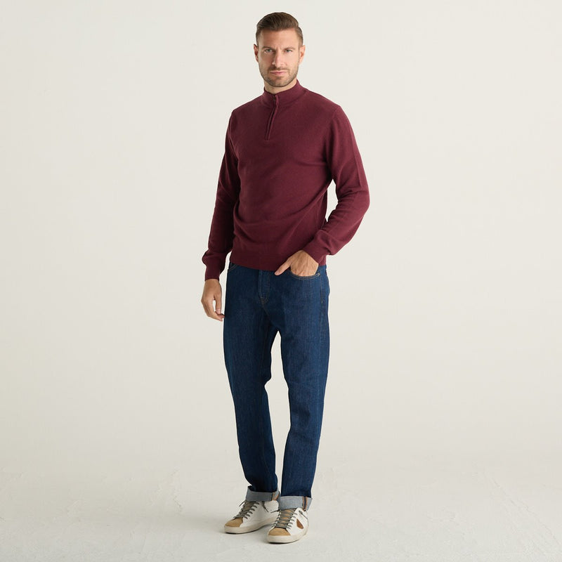 Wool & Co Maglione Uomo Bordeaux con Collo Alto e Mezza Zip