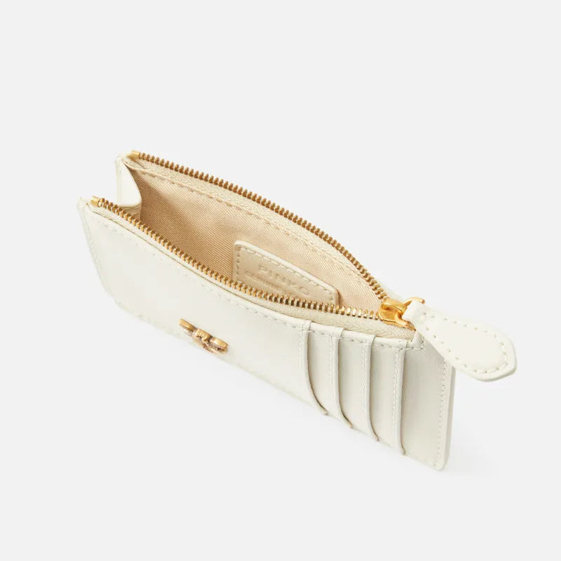 Pinko porta carte con zip in pelle bianca
