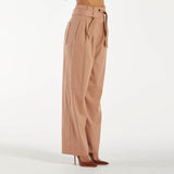 Pinko pantaloni in flanella con cintura beige
