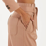 Pinko pantaloni in flanella con cintura beige