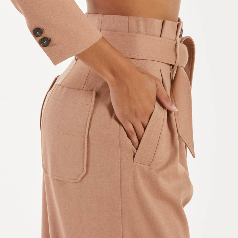 Pinko pantaloni in flanella con cintura beige