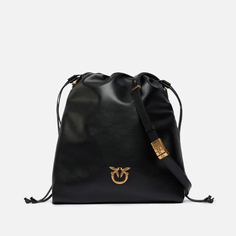 Pinko media Slouchy Bag verticale in pelle nera