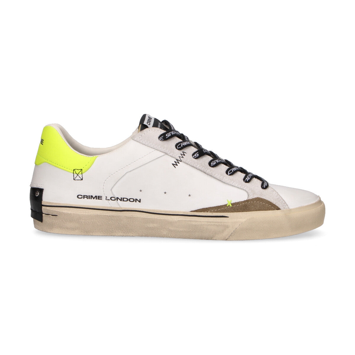 Crime London sneaker Distressed bianca gialla