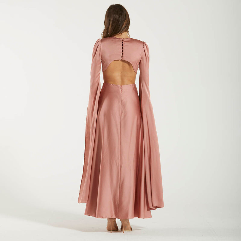 Actualee abito lungo cut out rosa antico