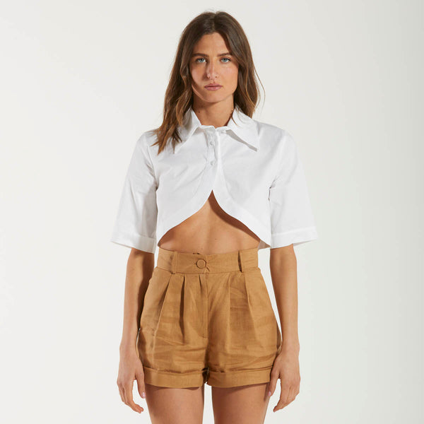 Actualee camicia cropped in cotone bianca