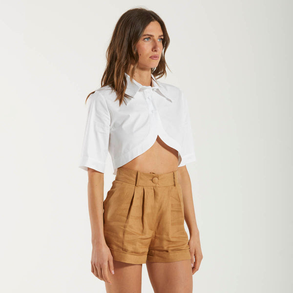 Actualee camicia cropped in cotone bianca
