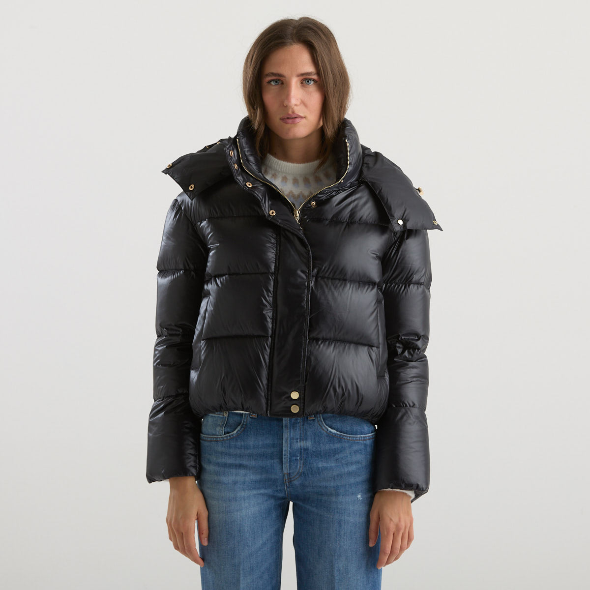 Patrizia Pepe piumino corto con cappuccio nero