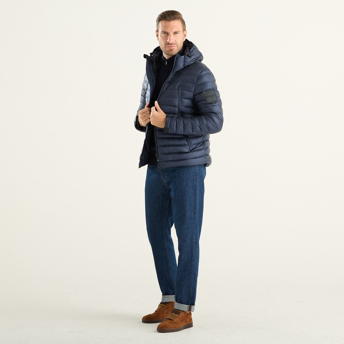 Outhere giubbotto uomo trapuntato blu navy con cappuccio