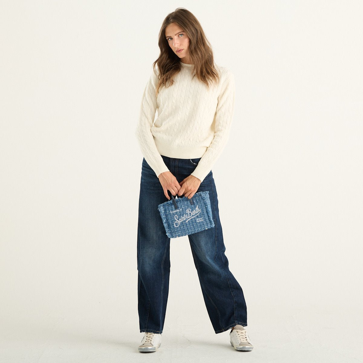 MC2 Saint Barth maglia donna Sorbonne in lana a trecce bianco panna