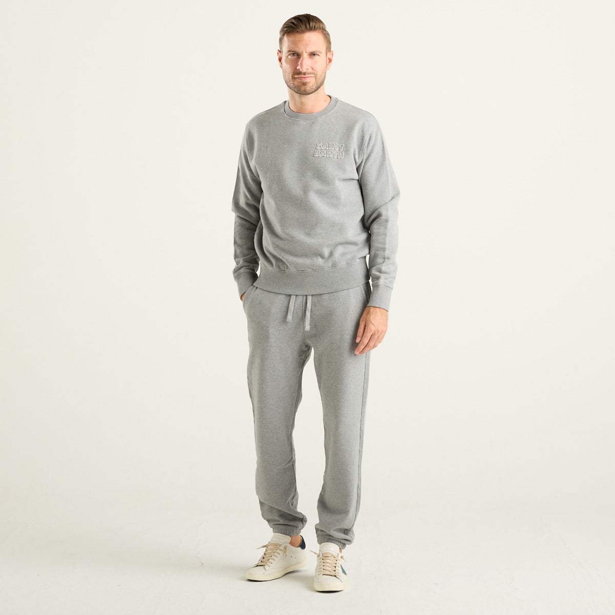 MC2 Saint Barth Soho Felpa Uomo Grigio con Logo Ricamato