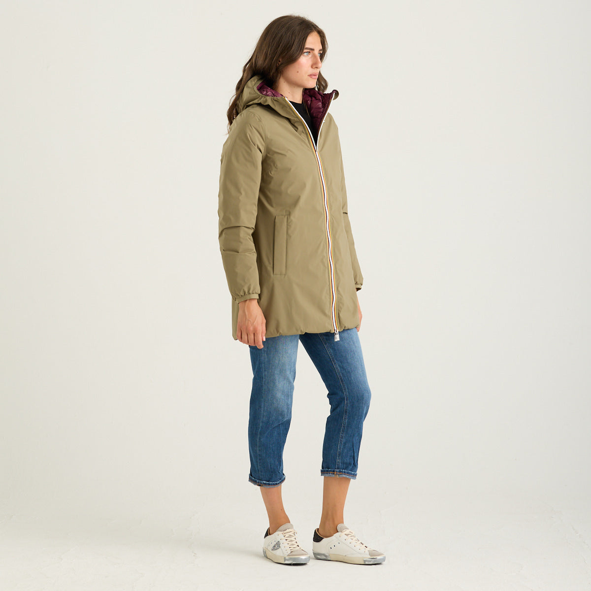 K-Way giubbino sophie reversibile verde militare e viola trapuntato