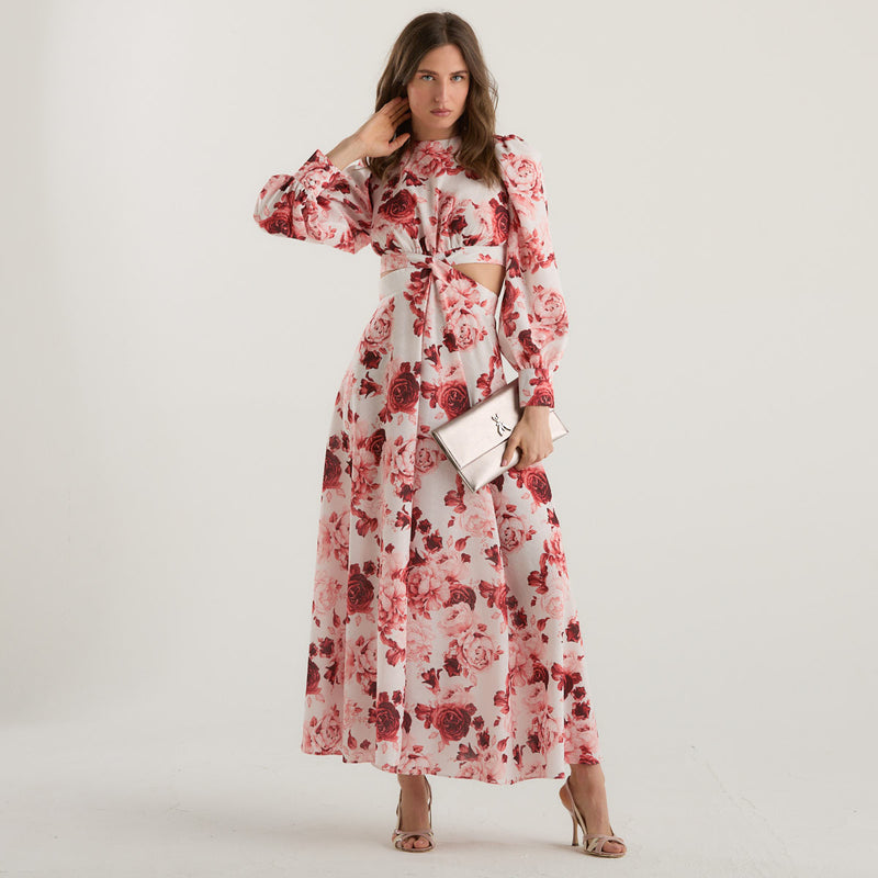 Actualee abito lungo in fantasia floreale rosa
