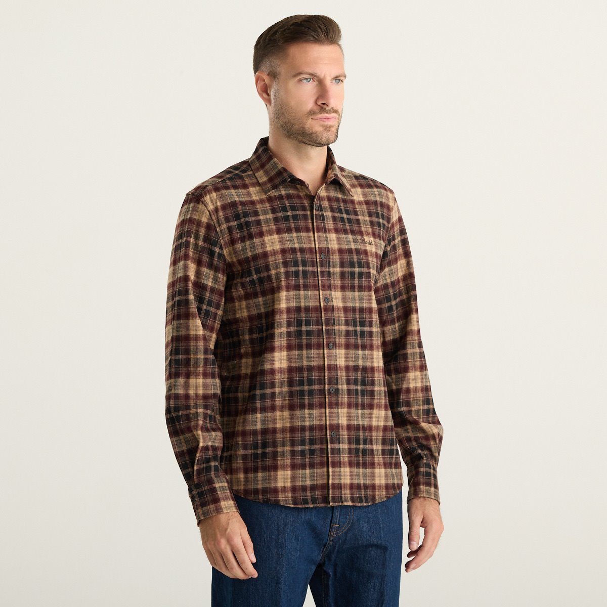 MC2 Saint Barth Camicia Uomo a Quadri Bordeaux, Beige e Nero con Maniche Lunghe