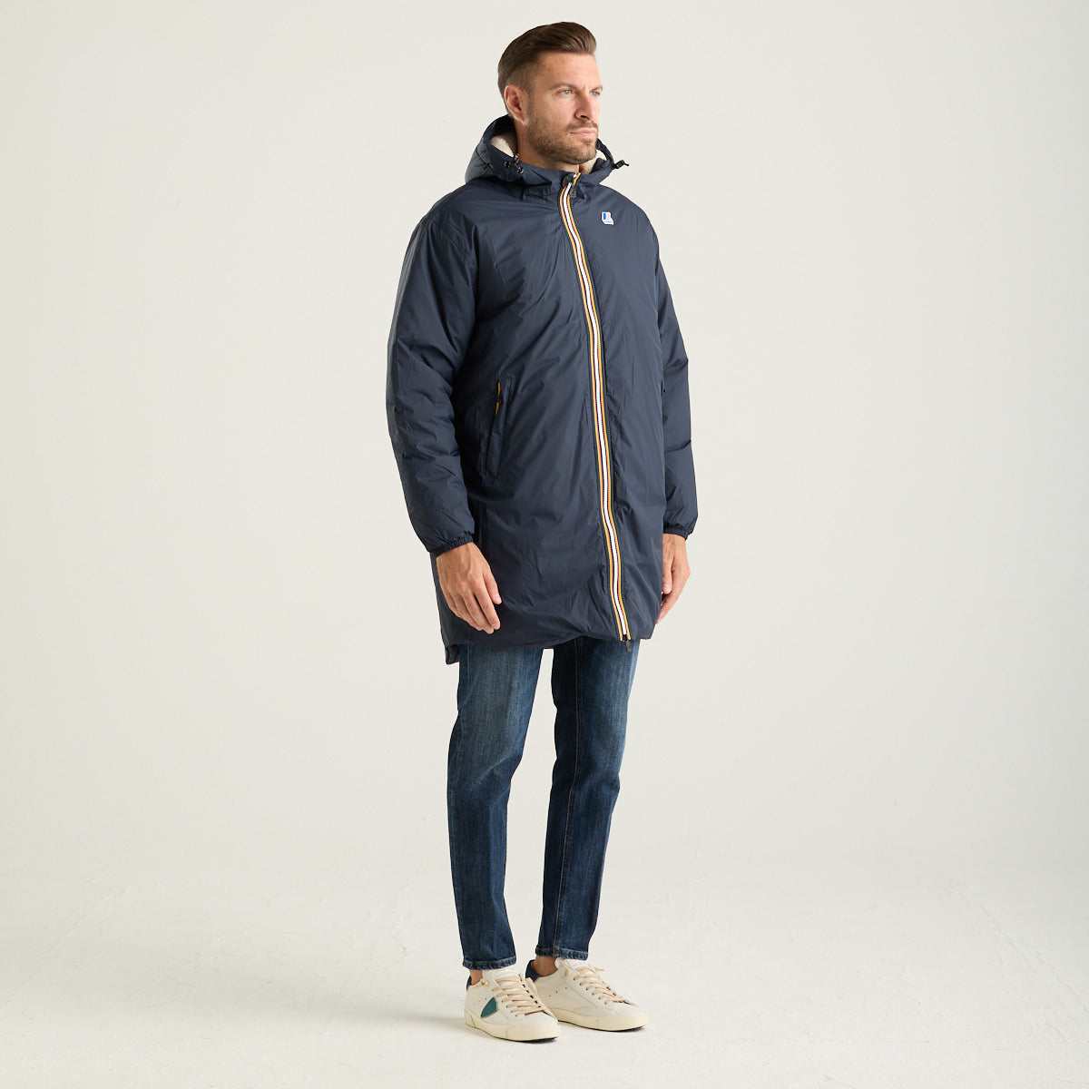 K-Way giubbotto lungo le vrai con cappuccio blu