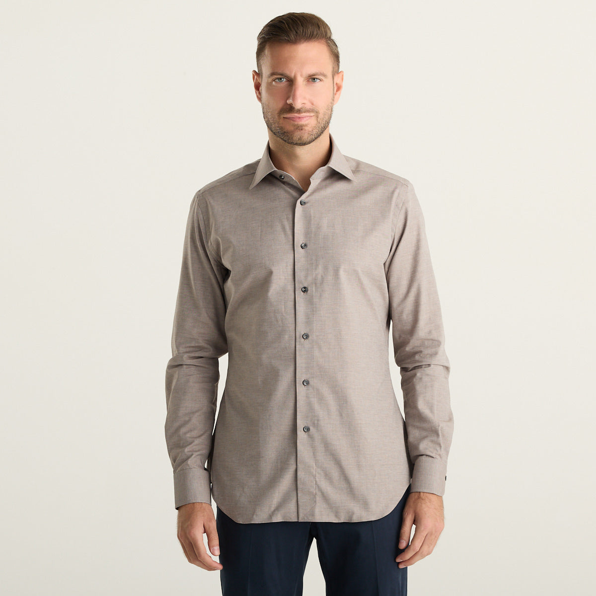 Xacus camicia uomo marrone in twill di cotone Wrinkle Free