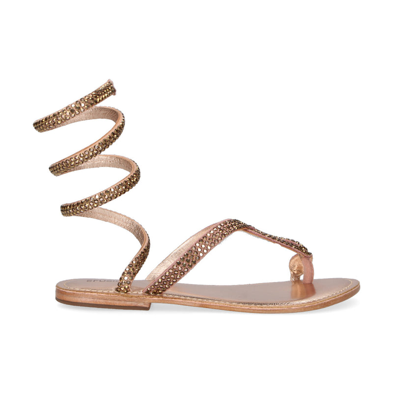 Coral Blue sandalo in pelle rosa con strass