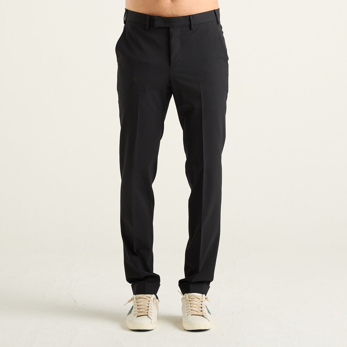 PT01 Dieci Pantalone Slim Uomo Nero in Lana Stretch