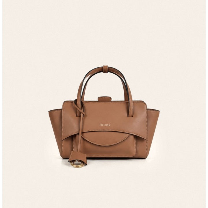 Hidesins borsa a mano Flap S in pelle caramel