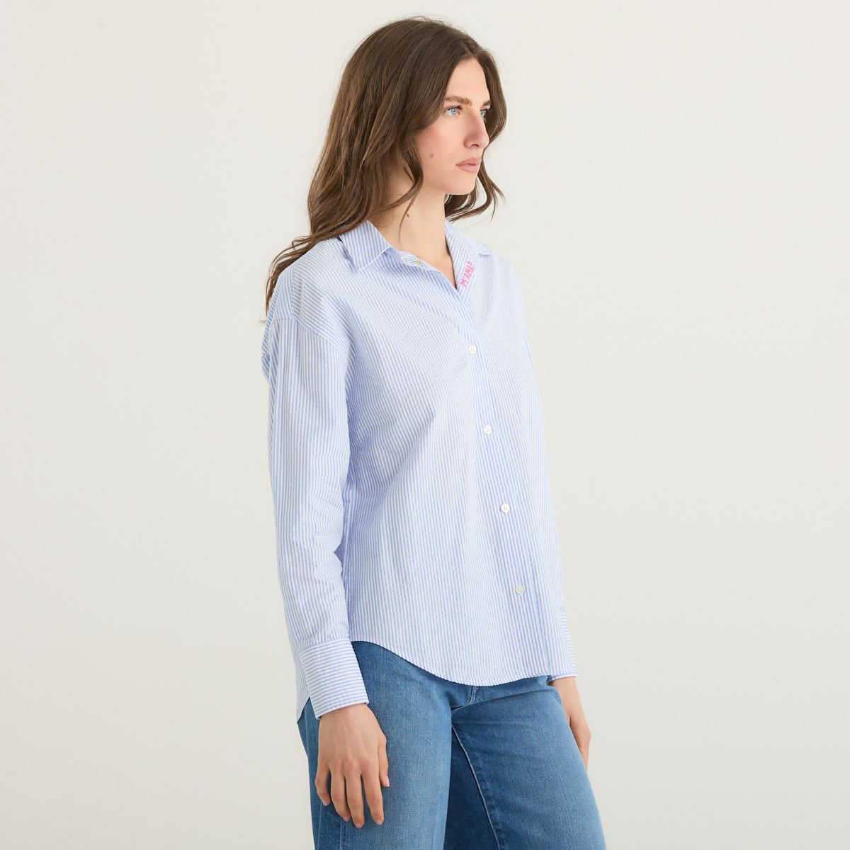 Mc2 Saint Barth camicia seersucker stripes azzurra